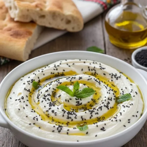 لبنة طازجة ببركة بالزيت